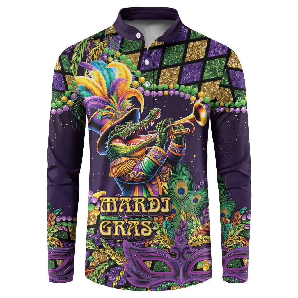 Mardi Gras Alligator Button Sweatshirt Let the Gator Jazz Roll - Wonder Print Shop