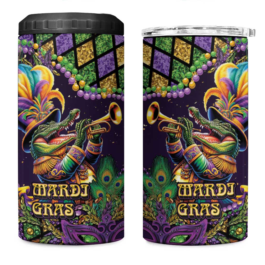 Mardi Gras Alligator 4 in 1 Can Cooler Tumbler Let the Gator Jazz Roll - Wonder Print Shop