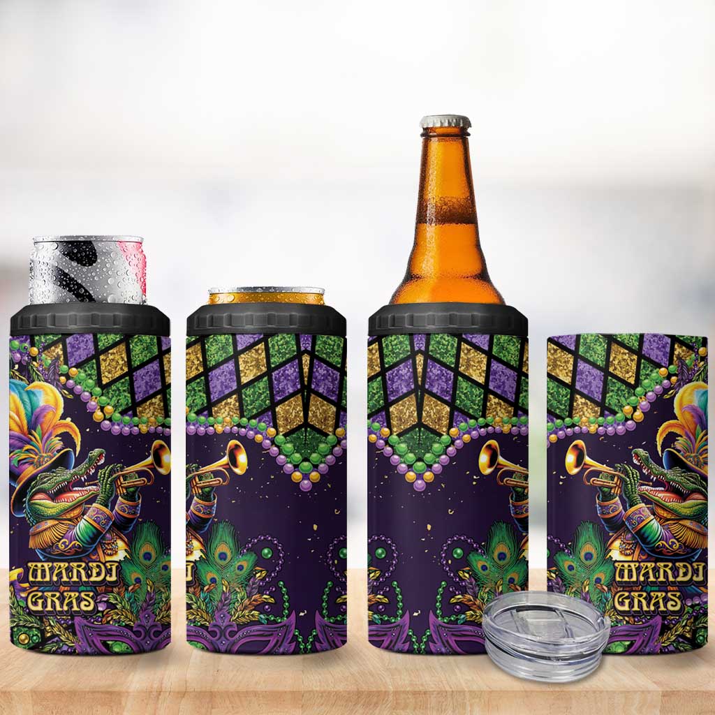 Mardi Gras Alligator 4 in 1 Can Cooler Tumbler Let the Gator Jazz Roll - Wonder Print Shop