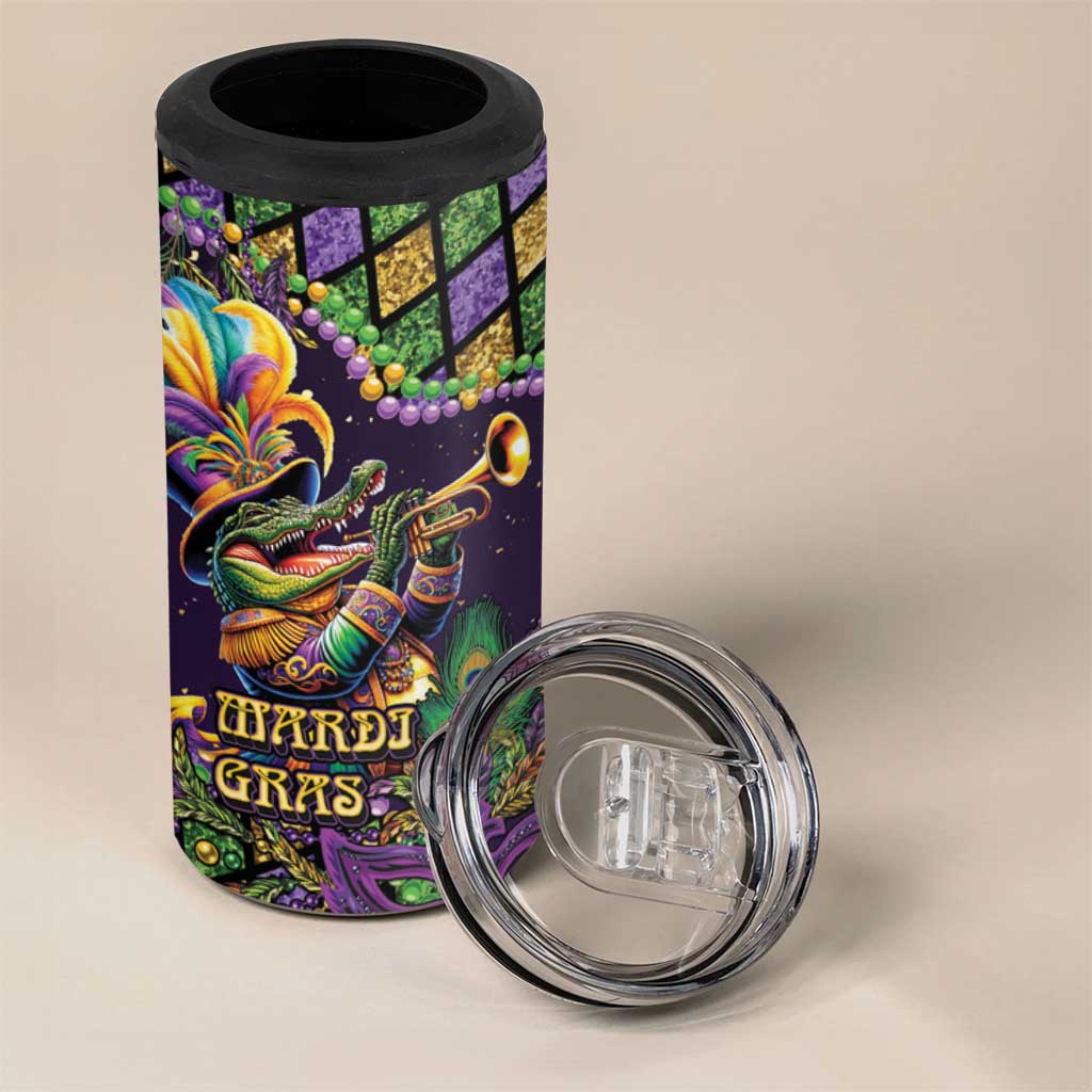 Mardi Gras Alligator 4 in 1 Can Cooler Tumbler Let the Gator Jazz Roll - Wonder Print Shop