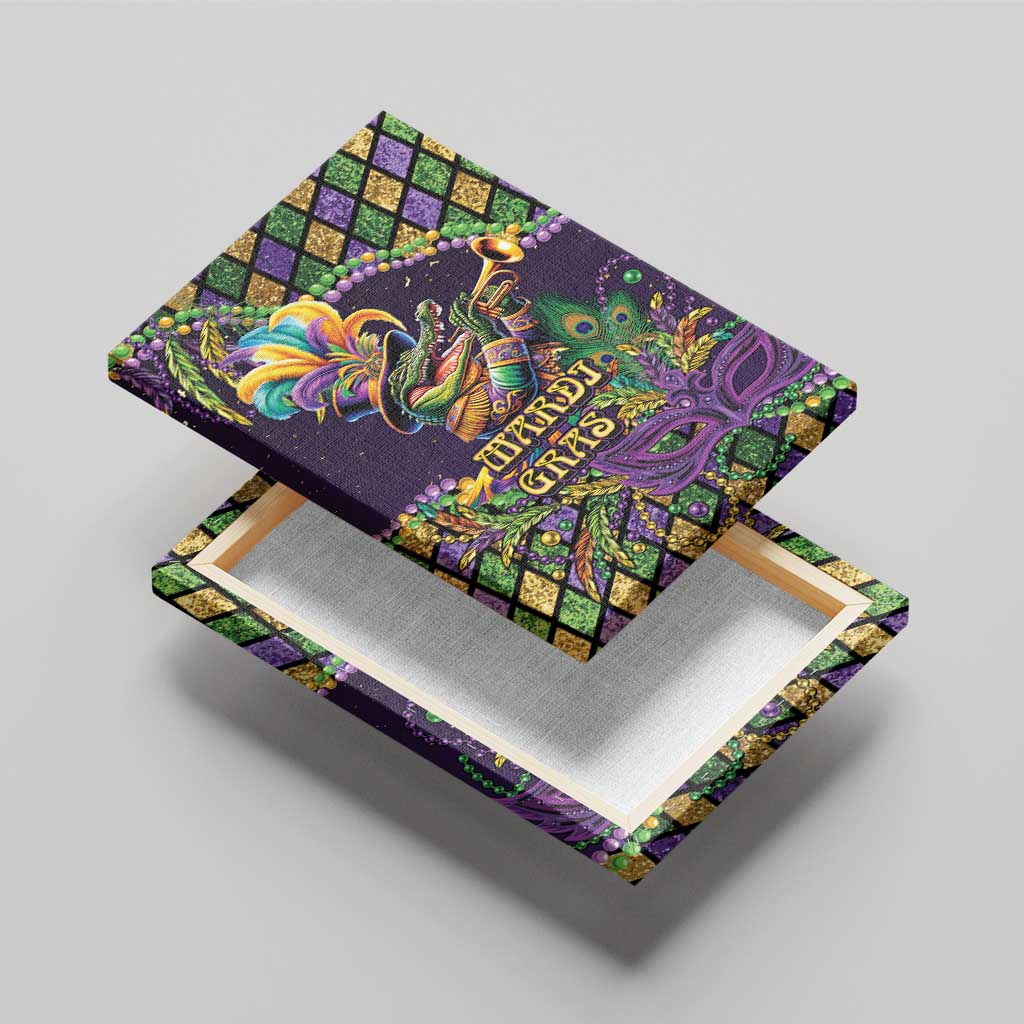 Mardi Gras Alligator Canvas Wall Art Let the Gator Jazz Roll - Wonder Print Shop