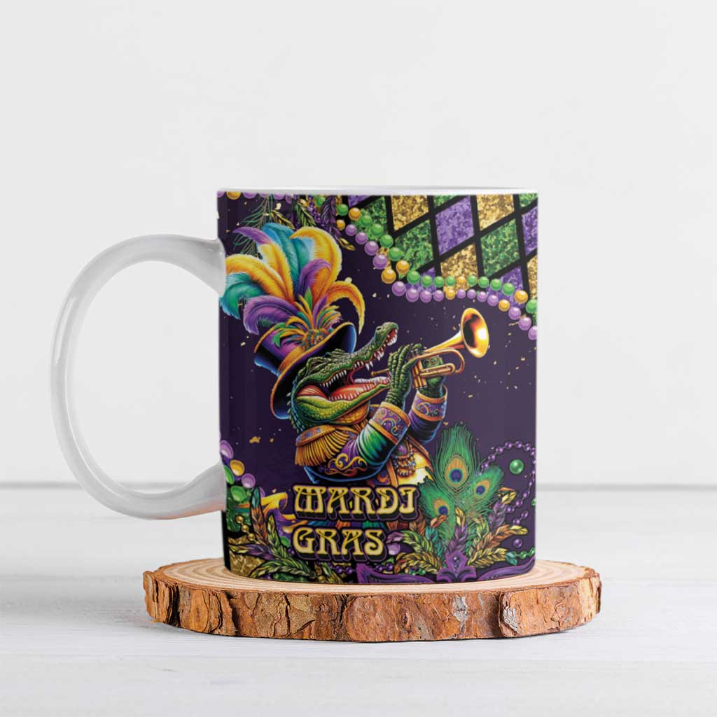 Mardi Gras Alligator Ceramic Mug Let the Gator Jazz Roll - Wonder Print Shop