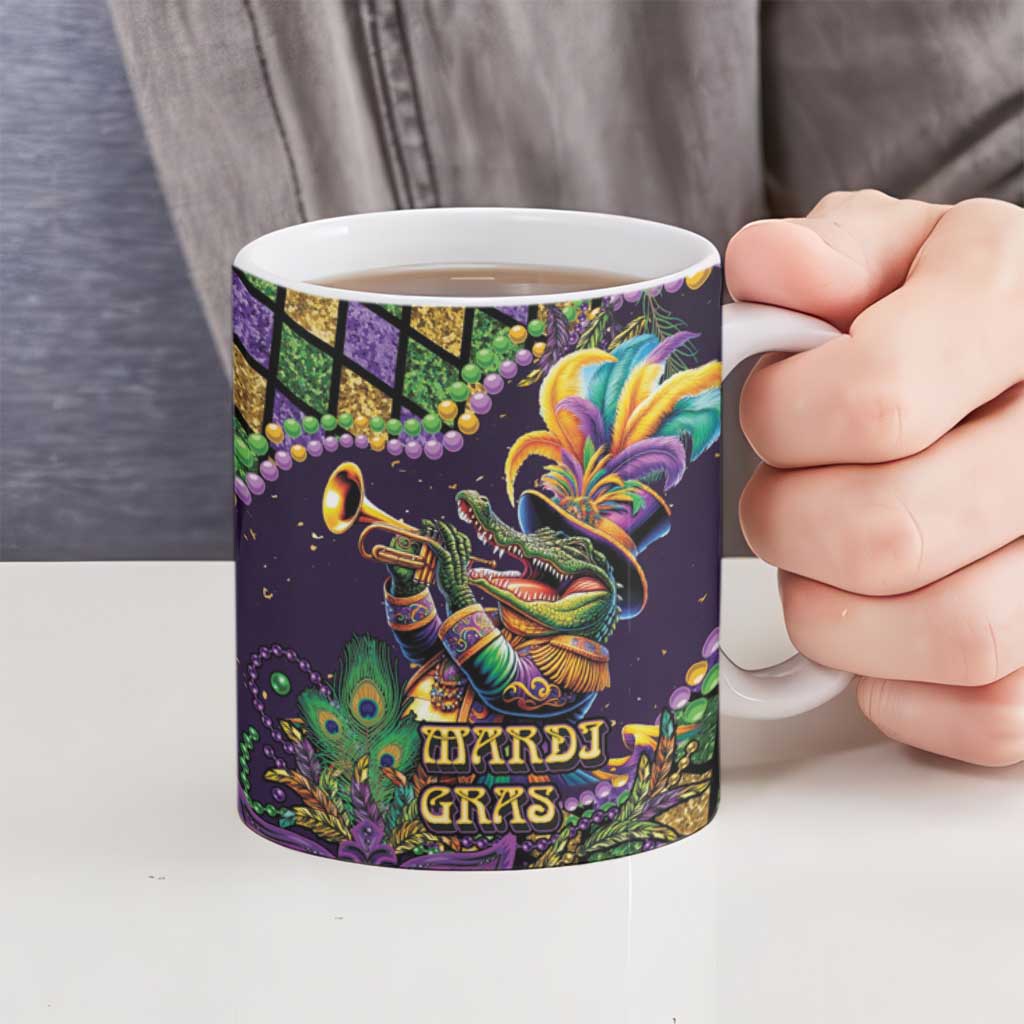Mardi Gras Alligator Ceramic Mug Let the Gator Jazz Roll - Wonder Print Shop