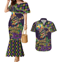 Mardi Gras Alligator Couples Matching Mermaid Dress and Hawaiian Shirt Let the Gator Jazz Roll - Wonder Print Shop