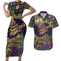 Mardi Gras Alligator Couples Matching Short Sleeve Bodycon Dress and Hawaiian Shirt Let the Gator Jazz Roll - Wonder Print Shop