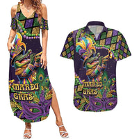 Mardi Gras Alligator Couples Matching Summer Maxi Dress and Hawaiian Shirt Let the Gator Jazz Roll - Wonder Print Shop