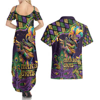 Mardi Gras Alligator Couples Matching Summer Maxi Dress and Hawaiian Shirt Let the Gator Jazz Roll - Wonder Print Shop