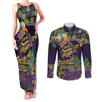 Mardi Gras Alligator Couples Matching Tank Maxi Dress and Long Sleeve Button Shirt Let the Gator Jazz Roll - Wonder Print Shop
