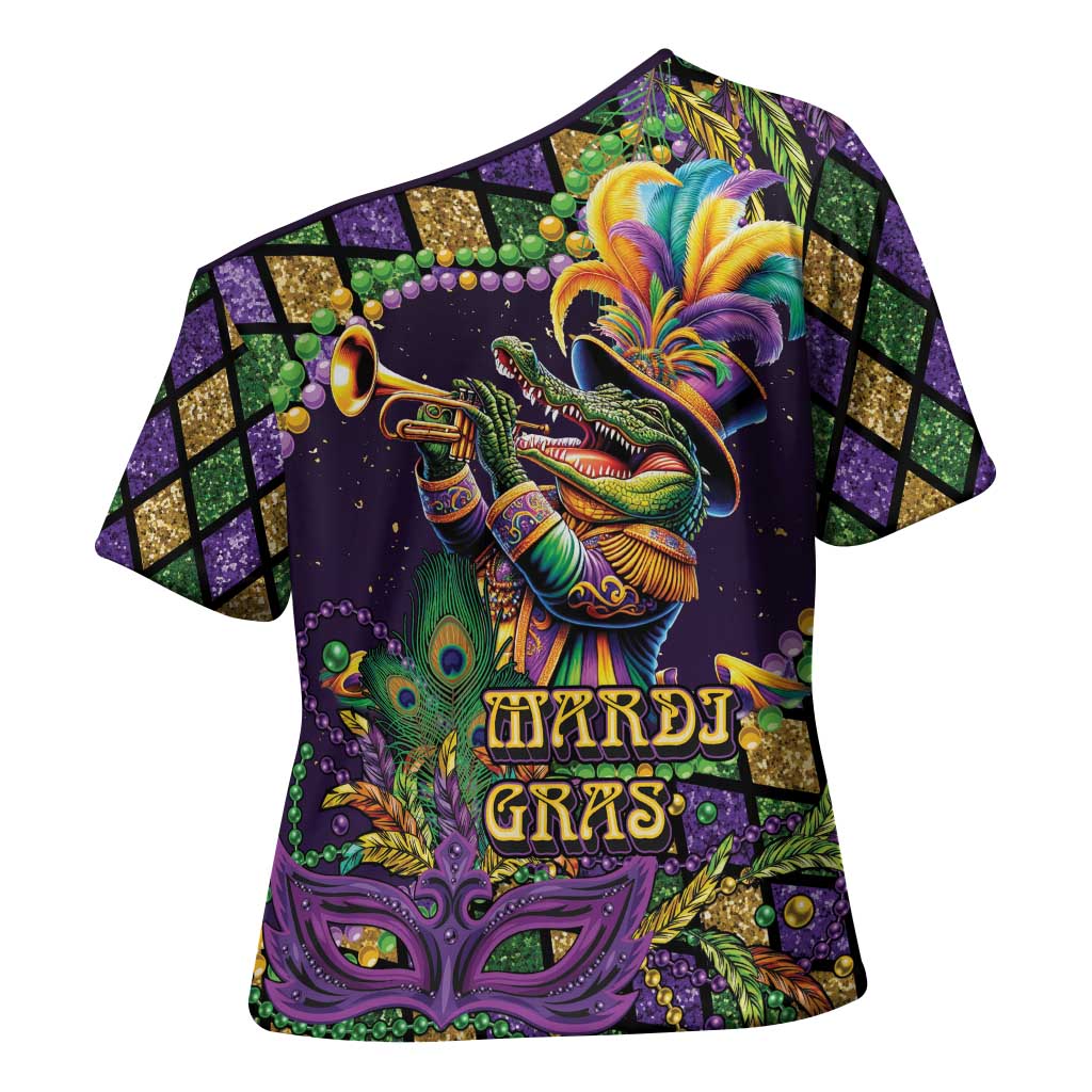 Mardi Gras Alligator Cross Shoulder Shirt Let the Gator Jazz Roll - Wonder Print Shop
