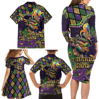 Mardi Gras Alligator Family Matching Long Sleeve Bodycon Dress and Hawaiian Shirt Let the Gator Jazz Roll - Wonder Print Shop