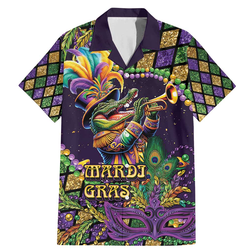 Mardi Gras Alligator Family Matching Mermaid Dress and Hawaiian Shirt Let the Gator Jazz Roll - Wonder Print Shop