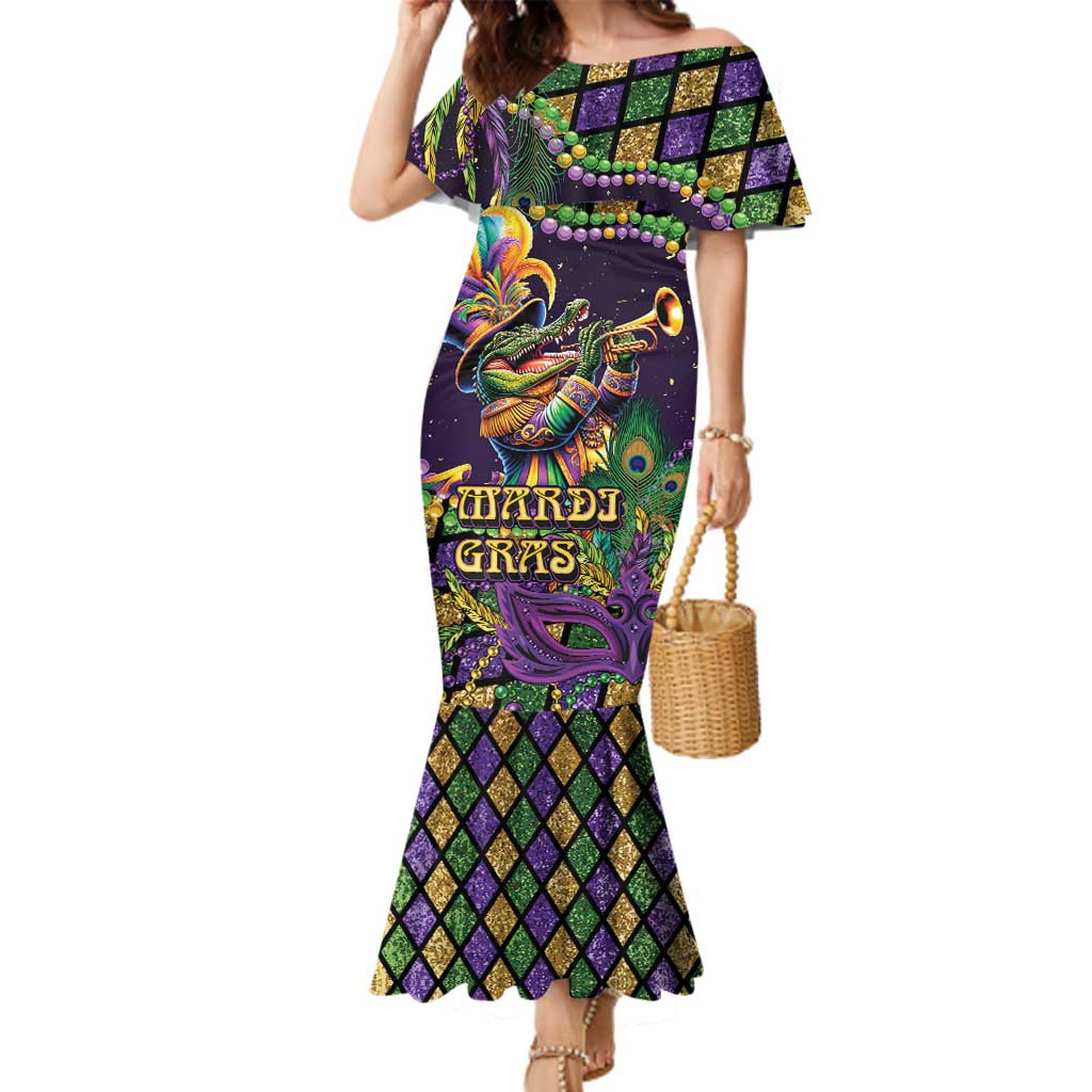 Mardi Gras Alligator Family Matching Mermaid Dress and Hawaiian Shirt Let the Gator Jazz Roll - Wonder Print Shop