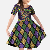 Mardi Gras Alligator Family Matching Off The Shoulder Long Sleeve Dress and Hawaiian Shirt Let the Gator Jazz Roll - Wonder Print Shop