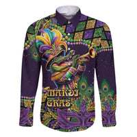 Mardi Gras Alligator Family Matching Off The Shoulder Long Sleeve Dress and Hawaiian Shirt Let the Gator Jazz Roll - Wonder Print Shop