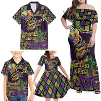 Mardi Gras Alligator Family Matching Off Shoulder Maxi Dress and Hawaiian Shirt Let the Gator Jazz Roll - Wonder Print Shop