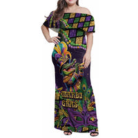 Mardi Gras Alligator Family Matching Off Shoulder Maxi Dress and Hawaiian Shirt Let the Gator Jazz Roll - Wonder Print Shop