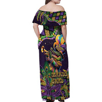 Mardi Gras Alligator Family Matching Off Shoulder Maxi Dress and Hawaiian Shirt Let the Gator Jazz Roll - Wonder Print Shop