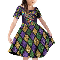 Mardi Gras Alligator Family Matching Off Shoulder Short Dress and Hawaiian Shirt Let the Gator Jazz Roll - Wonder Print Shop