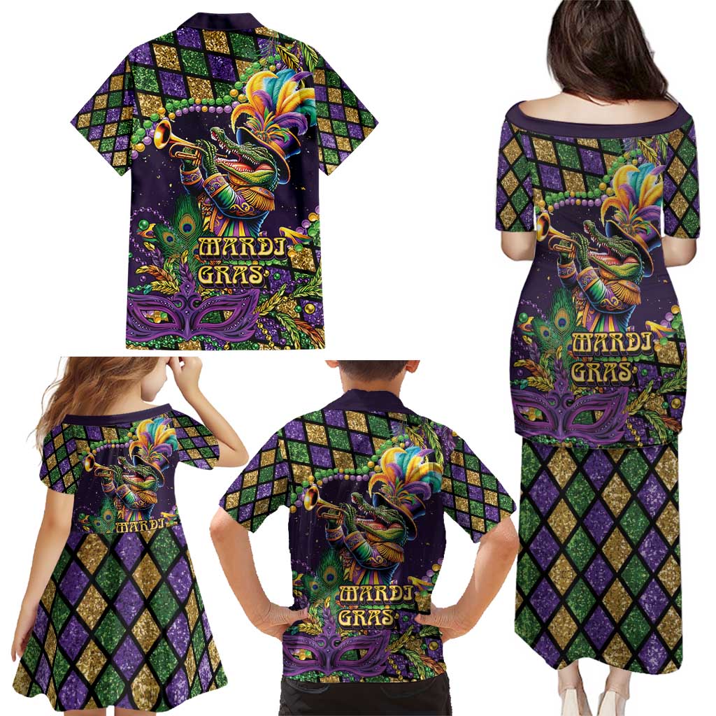 Mardi Gras Alligator Family Matching Puletasi and Hawaiian Shirt Let the Gator Jazz Roll - Wonder Print Shop