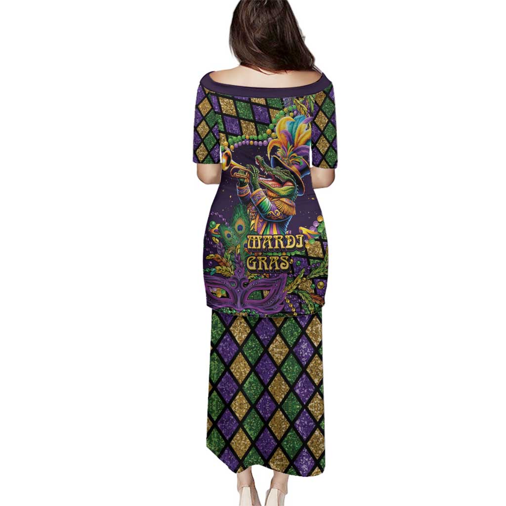 Mardi Gras Alligator Family Matching Puletasi and Hawaiian Shirt Let the Gator Jazz Roll - Wonder Print Shop