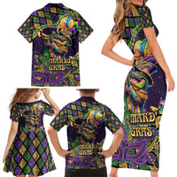 Mardi Gras Alligator Family Matching Short Sleeve Bodycon Dress and Hawaiian Shirt Let the Gator Jazz Roll - Wonder Print Shop