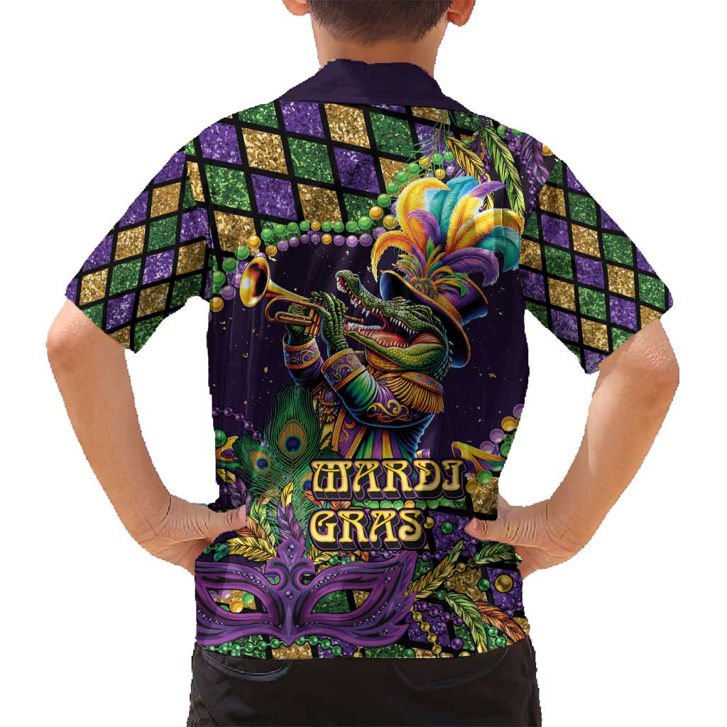 Mardi Gras Alligator Family Matching Summer Maxi Dress and Hawaiian Shirt Let the Gator Jazz Roll - Wonder Print Shop