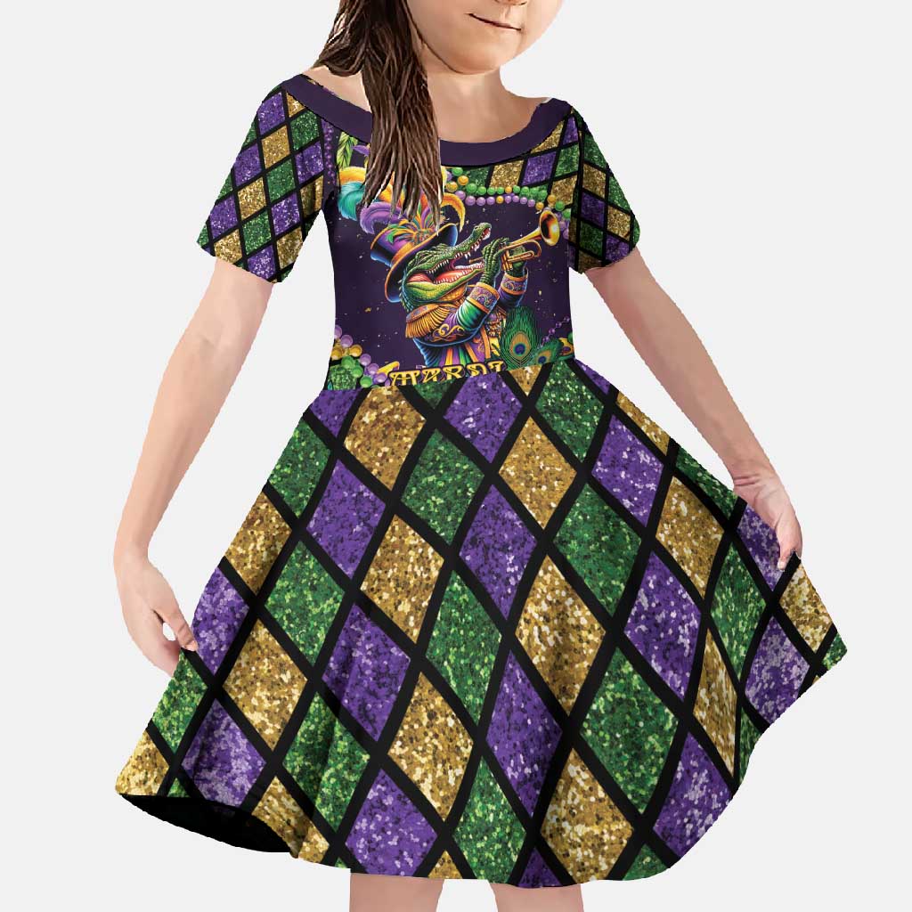 Mardi Gras Alligator Family Matching Summer Maxi Dress and Hawaiian Shirt Let the Gator Jazz Roll - Wonder Print Shop