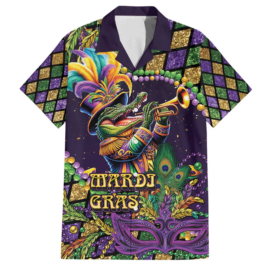Mardi Gras Alligator Family Matching Summer Maxi Dress and Hawaiian Shirt Let the Gator Jazz Roll - Wonder Print Shop