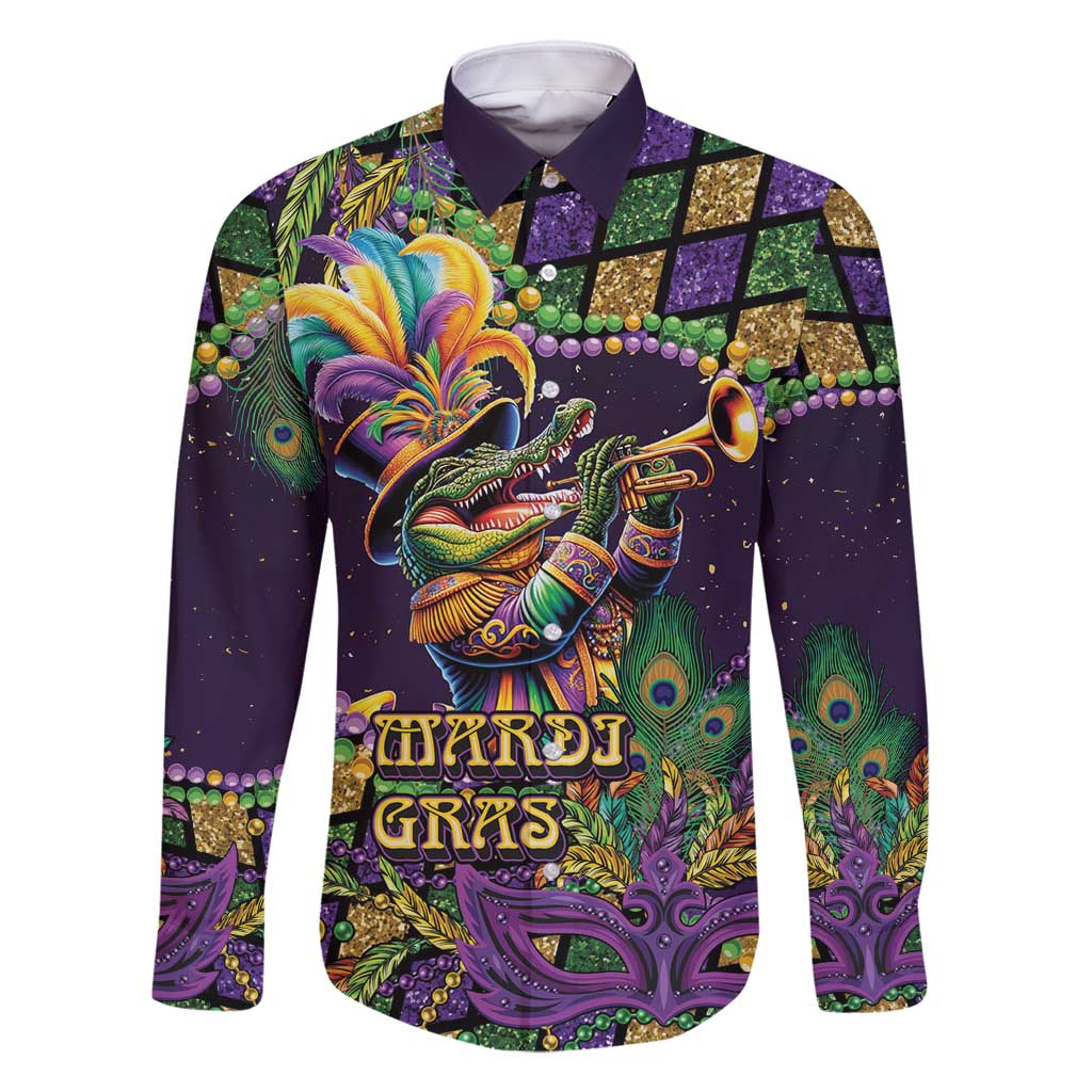 Mardi Gras Alligator Family Matching Summer Maxi Dress and Hawaiian Shirt Let the Gator Jazz Roll - Wonder Print Shop