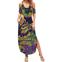 Mardi Gras Alligator Family Matching Summer Maxi Dress and Hawaiian Shirt Let the Gator Jazz Roll - Wonder Print Shop