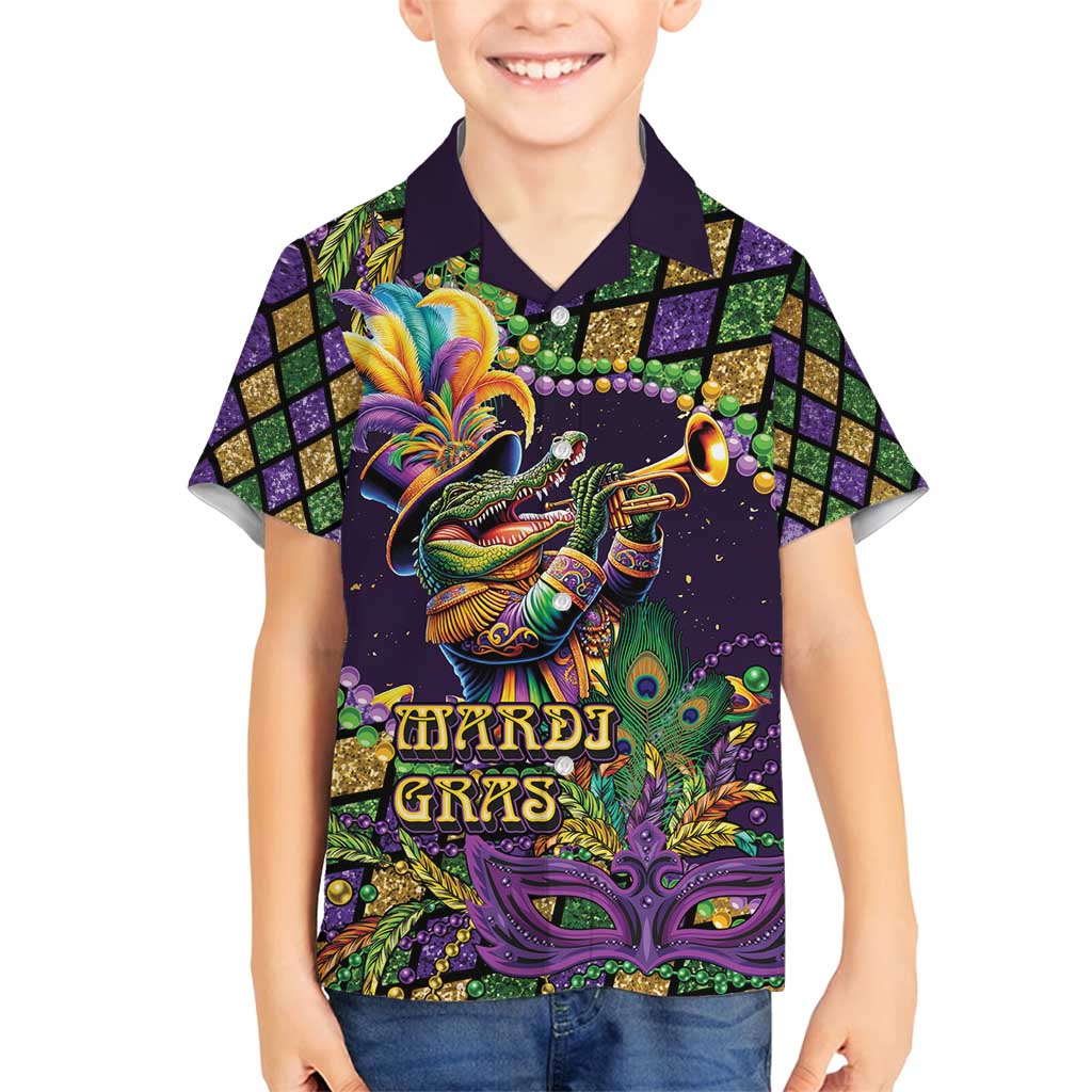 Mardi Gras Alligator Family Matching Summer Maxi Dress and Hawaiian Shirt Let the Gator Jazz Roll - Wonder Print Shop