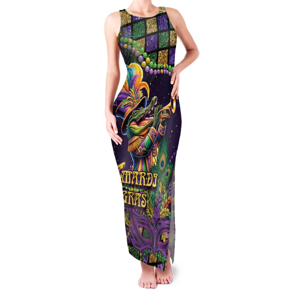 Mardi Gras Alligator Family Matching Tank Maxi Dress and Hawaiian Shirt Let the Gator Jazz Roll - Wonder Print Shop