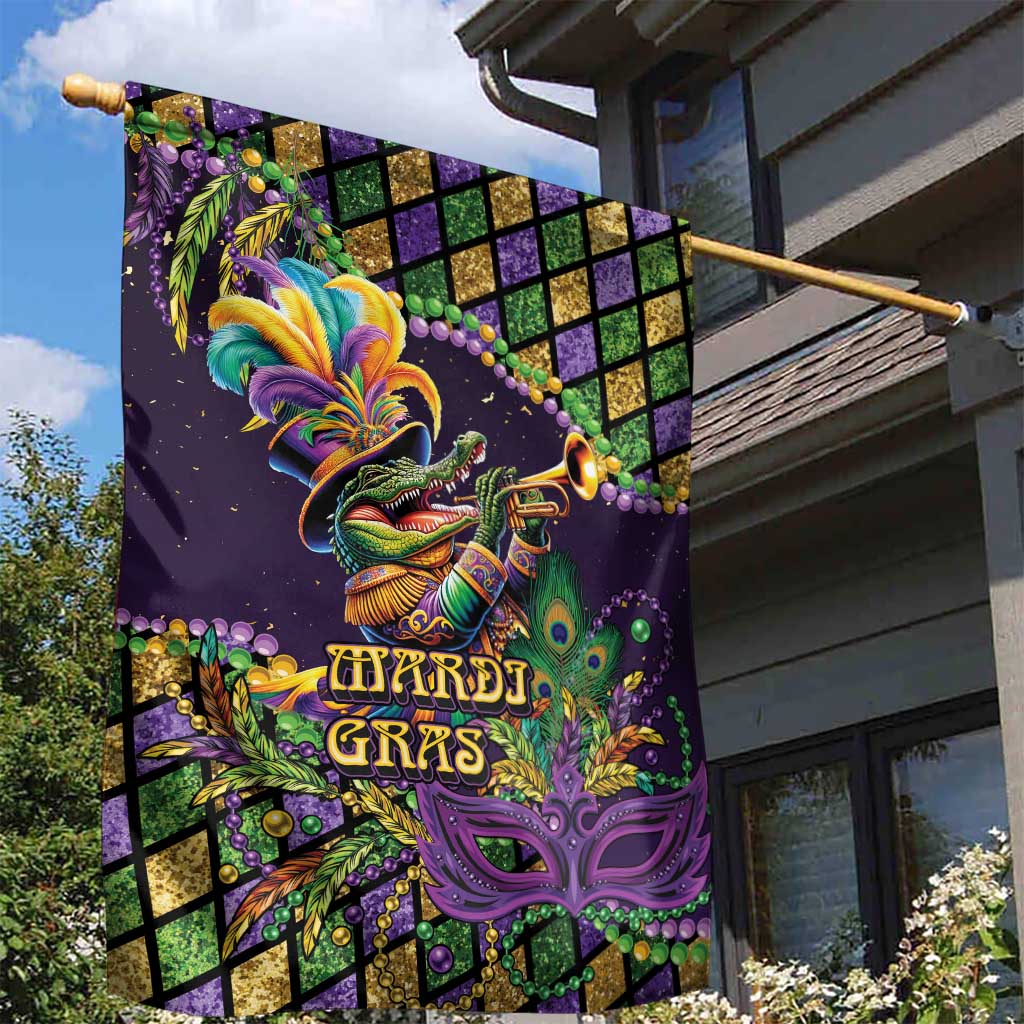 Mardi Gras Alligator Garden Flag Let the Gator Jazz Roll - Wonder Print Shop
