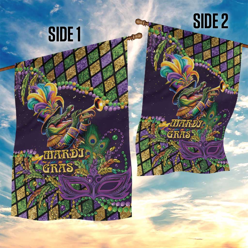 Mardi Gras Alligator Garden Flag Let the Gator Jazz Roll - Wonder Print Shop