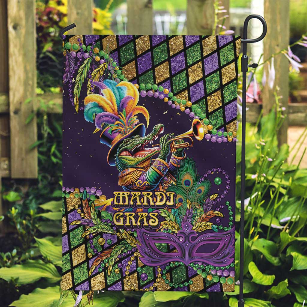 Mardi Gras Alligator Garden Flag Let the Gator Jazz Roll - Wonder Print Shop