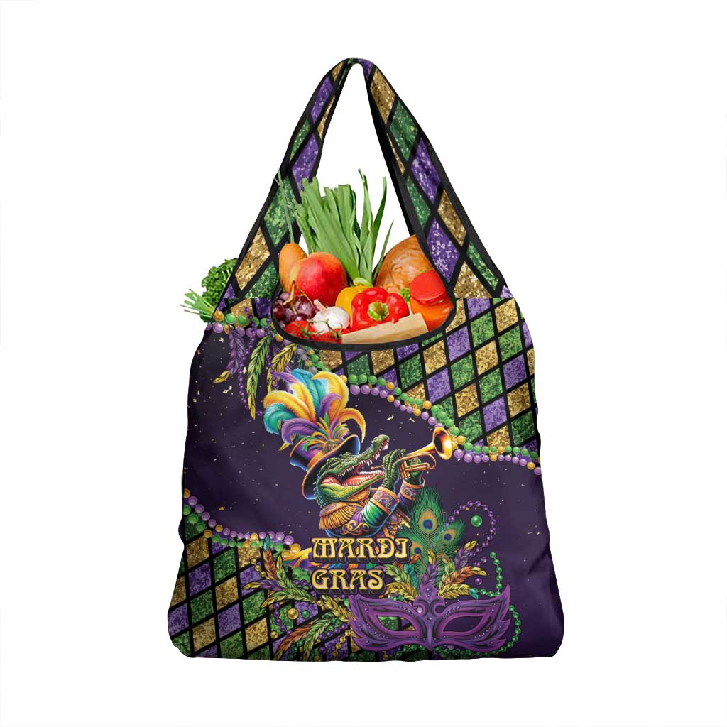 Mardi Gras Alligator Grocery Bag Let the Gator Jazz Roll - Wonder Print Shop