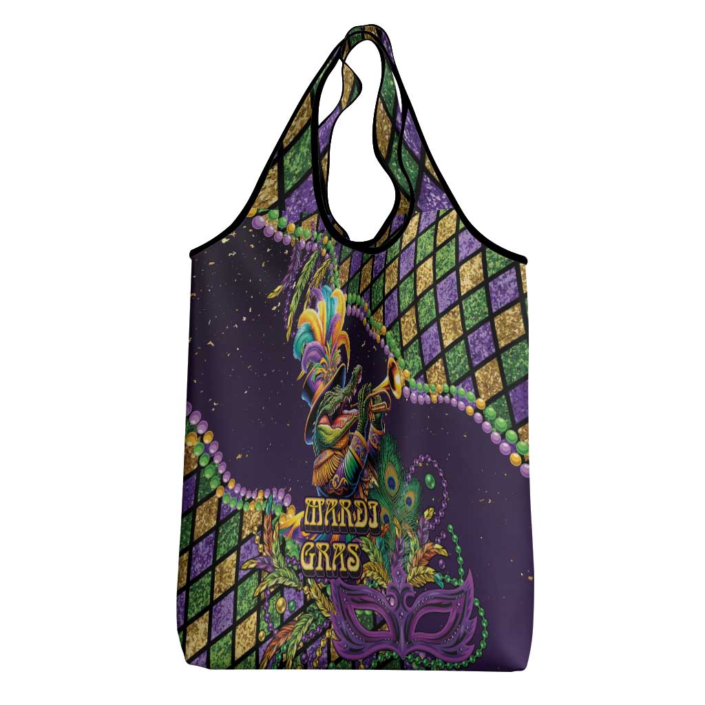 Mardi Gras Alligator Grocery Bag Let the Gator Jazz Roll - Wonder Print Shop