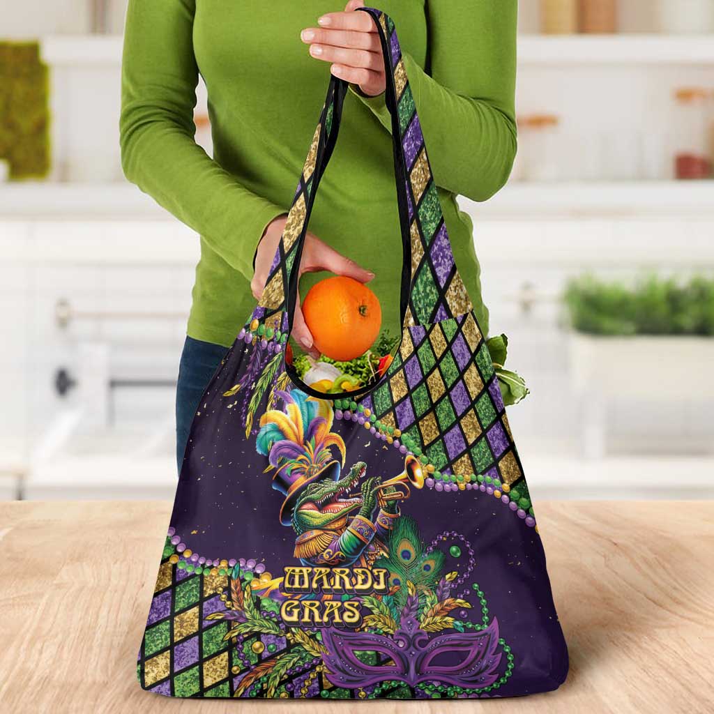 Mardi Gras Alligator Grocery Bag Let the Gator Jazz Roll - Wonder Print Shop