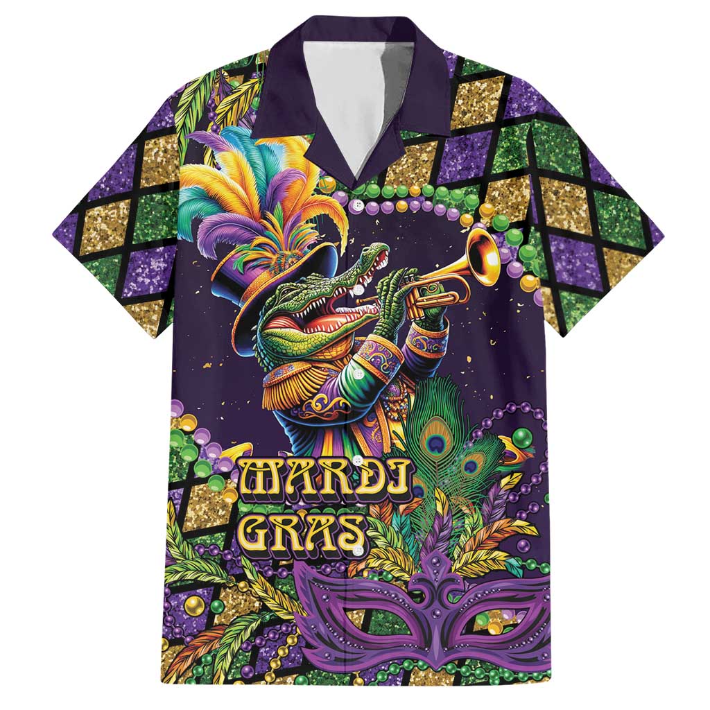 Mardi Gras Alligator Hawaiian Shirt Let the Gator Jazz Roll - Wonder Print Shop