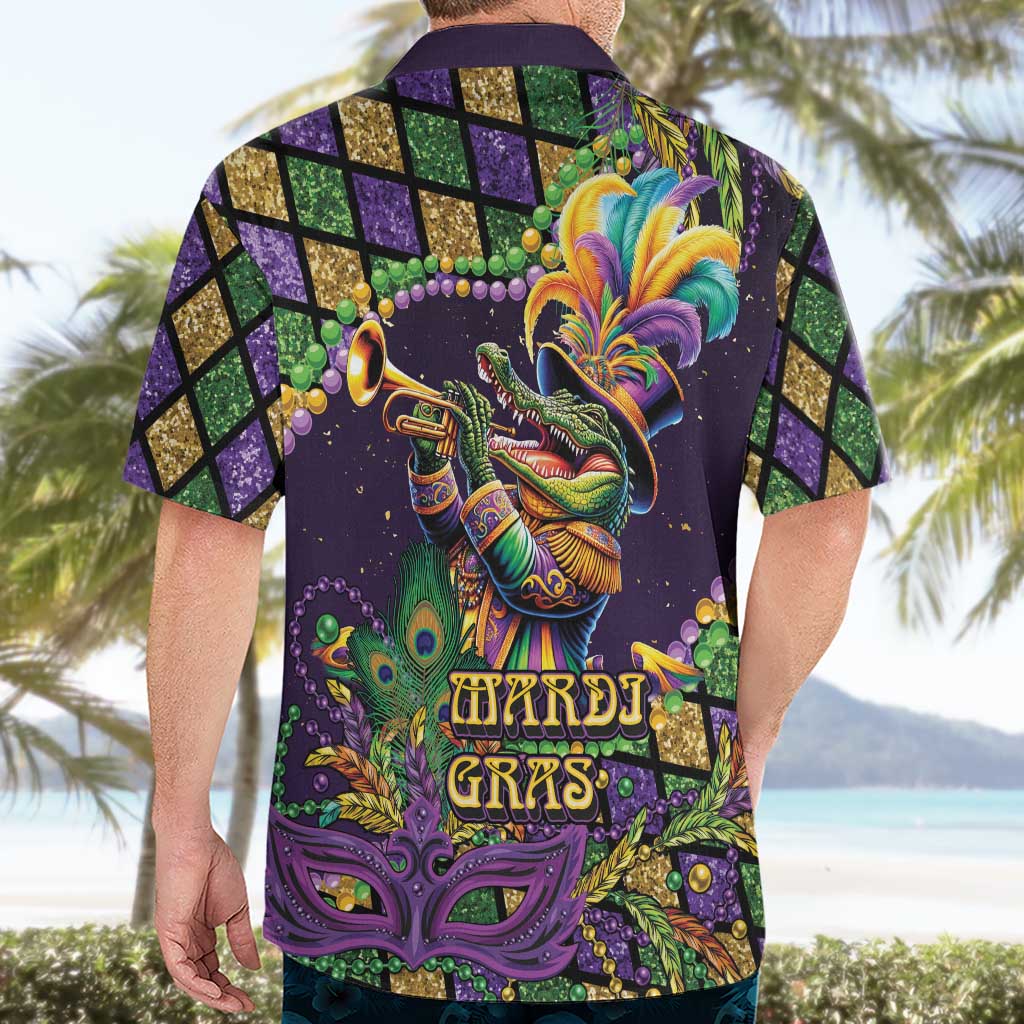 Mardi Gras Alligator Hawaiian Shirt Let the Gator Jazz Roll - Wonder Print Shop