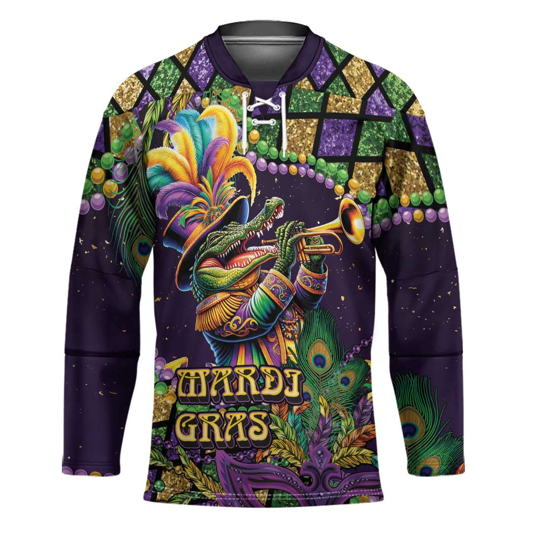Mardi Gras Alligator Hockey Jersey Let the Gator Jazz Roll - Wonder Print Shop
