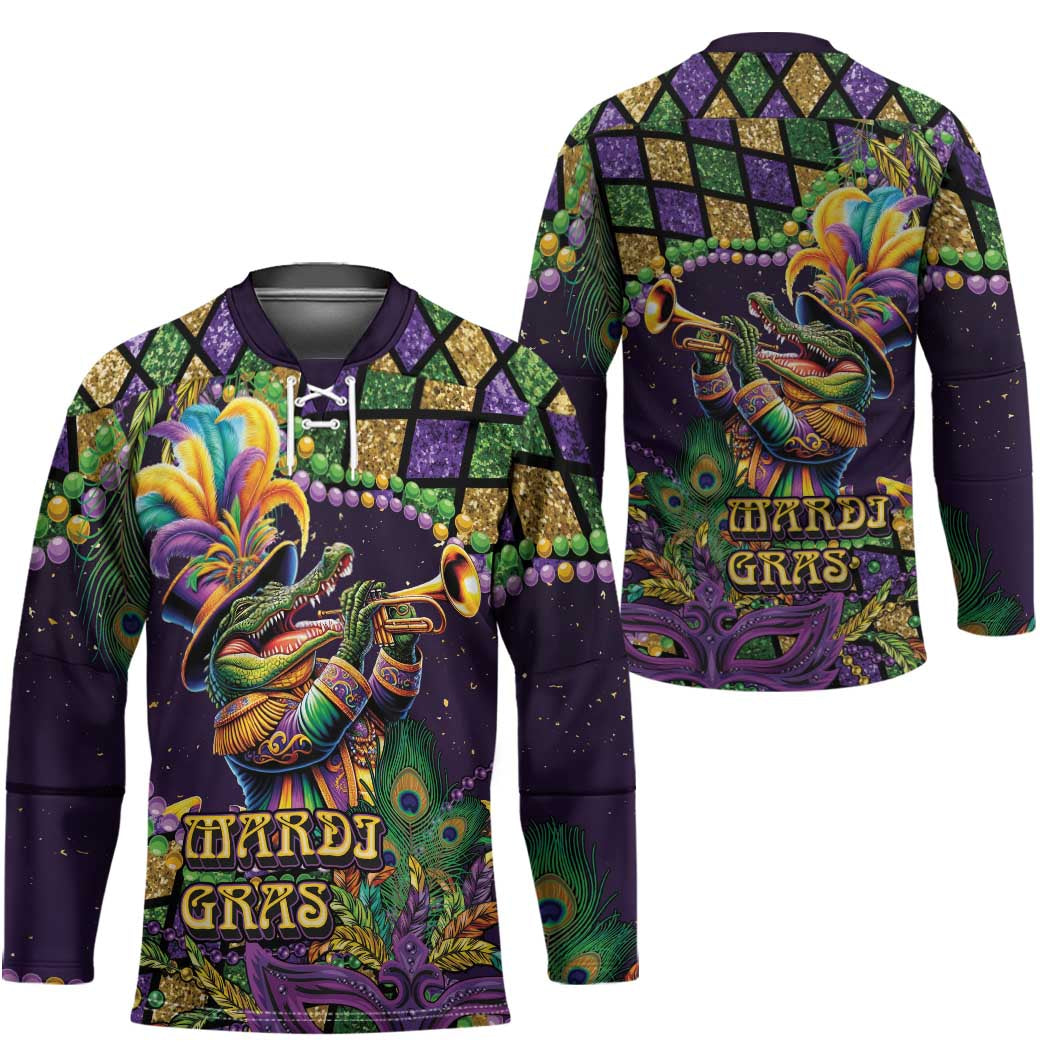 Mardi Gras Alligator Hockey Jersey Let the Gator Jazz Roll - Wonder Print Shop