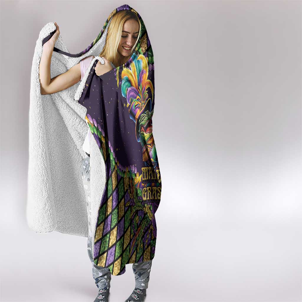 Mardi Gras Alligator Hooded Blanket Let the Gator Jazz Roll - Wonder Print Shop