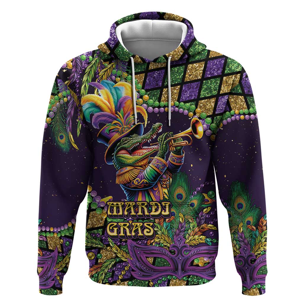 Mardi Gras Alligator Hoodie Let the Gator Jazz Roll - Wonder Print Shop