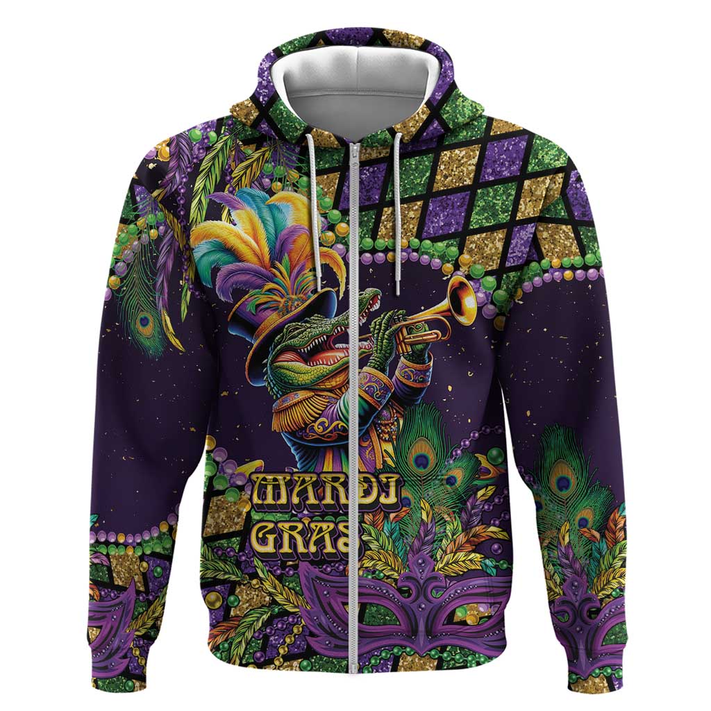 Mardi Gras Alligator Hoodie Let the Gator Jazz Roll - Wonder Print Shop