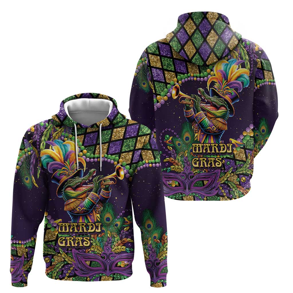 Mardi Gras Alligator Hoodie Let the Gator Jazz Roll - Wonder Print Shop