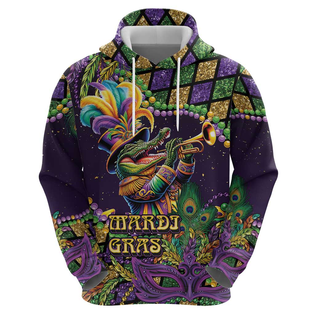 Mardi Gras Alligator Hoodie Let the Gator Jazz Roll - Wonder Print Shop