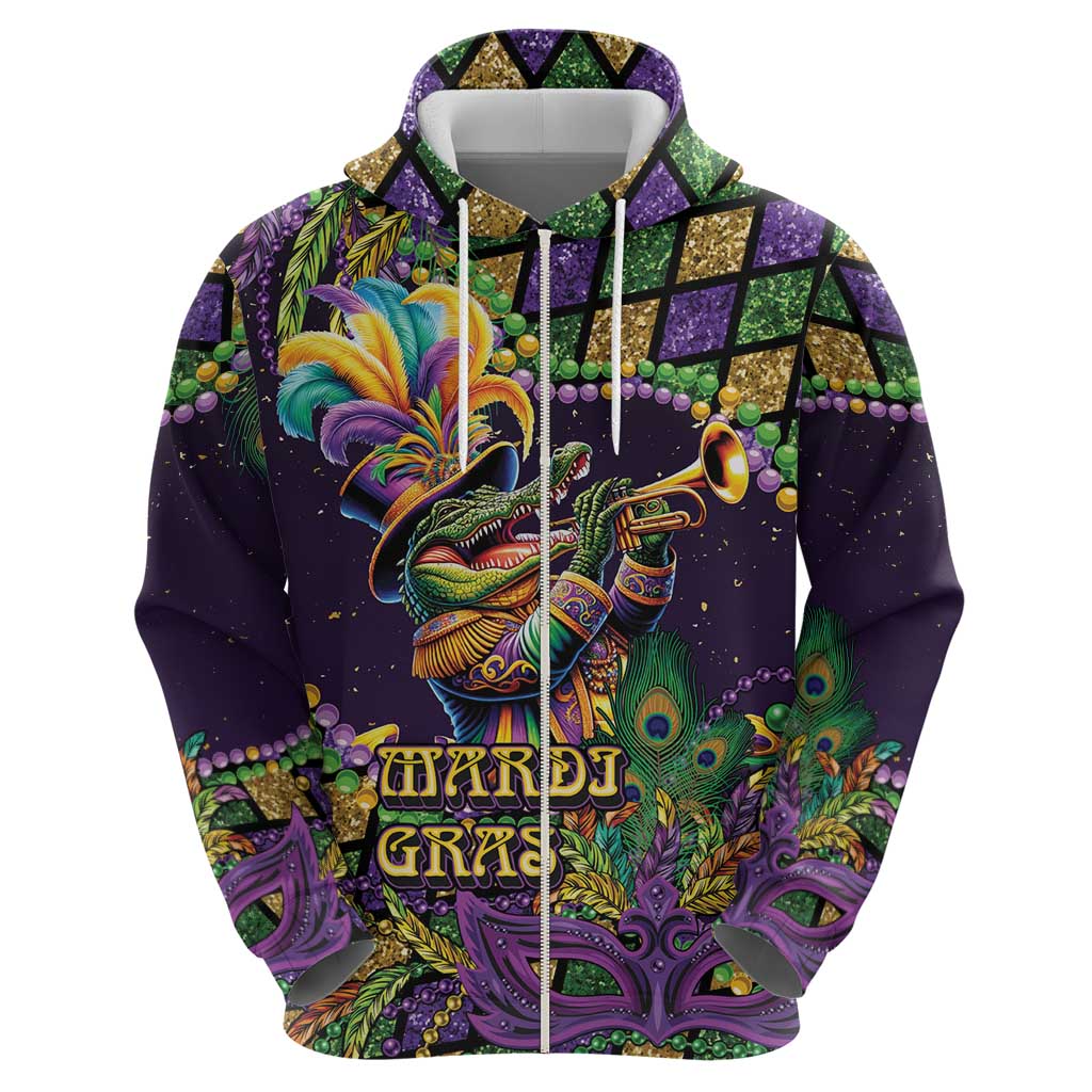 Mardi Gras Alligator Hoodie Let the Gator Jazz Roll - Wonder Print Shop