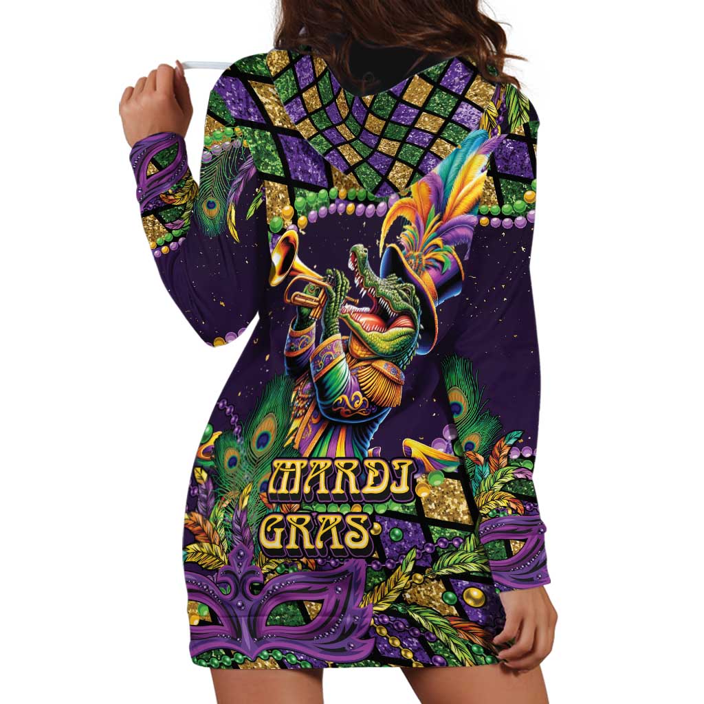 Mardi Gras Alligator Hoodie Dress Let the Gator Jazz Roll - Wonder Print Shop