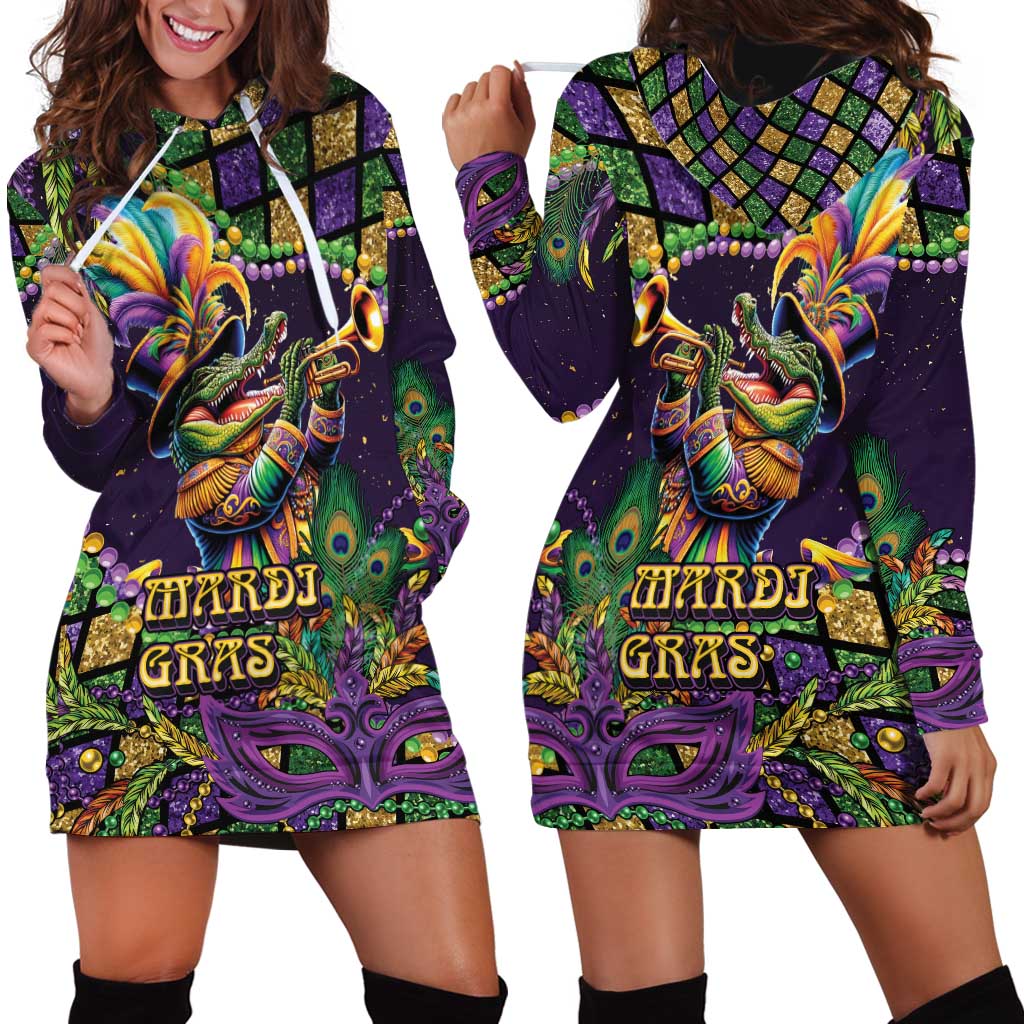 Mardi Gras Alligator Hoodie Dress Let the Gator Jazz Roll - Wonder Print Shop